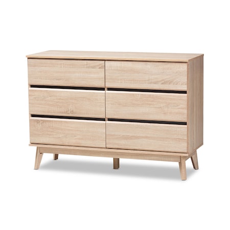 Baxton Studio Miren Mid-Century Modern Light Oak and Dark Grey 6-Drawer Dresser 148-8256